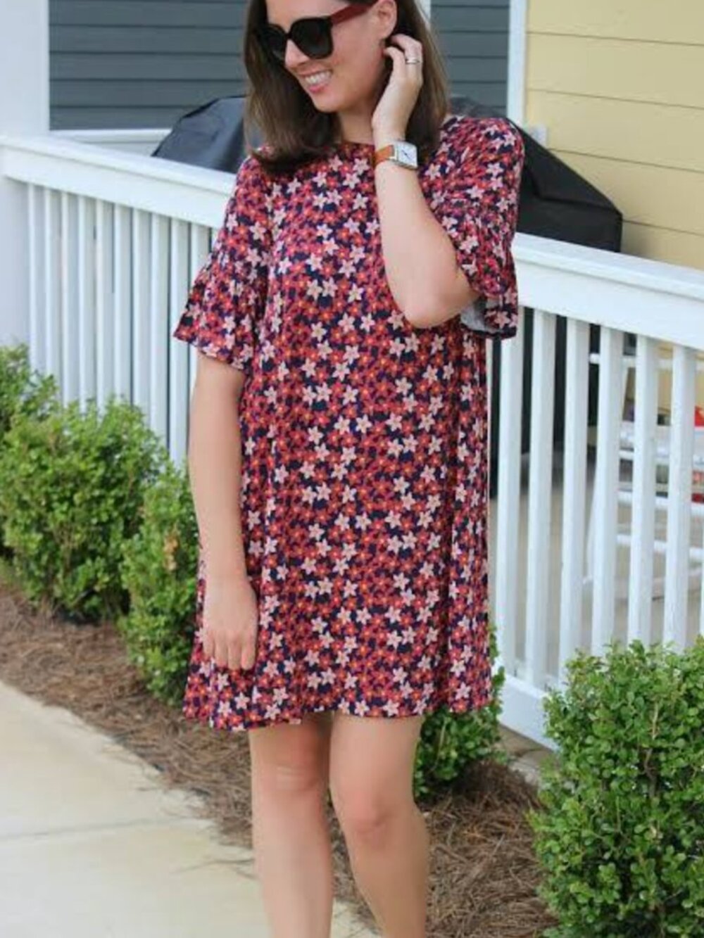 LOFT Ruffle Sleeve Floral Print Dress